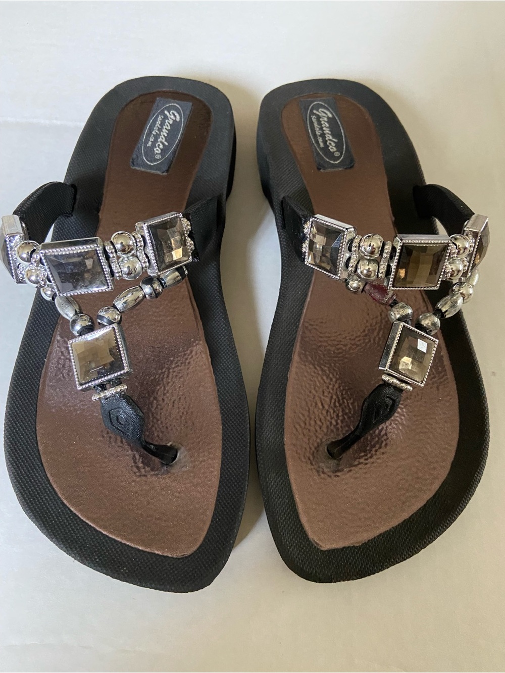 Gandco Black Jeweled Thong Sandals